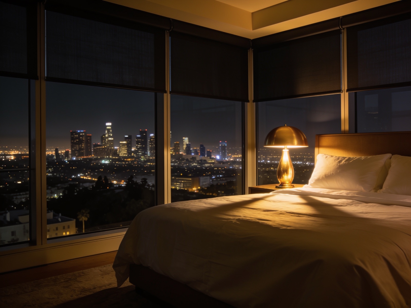 Primary suite at night behind blackout shades